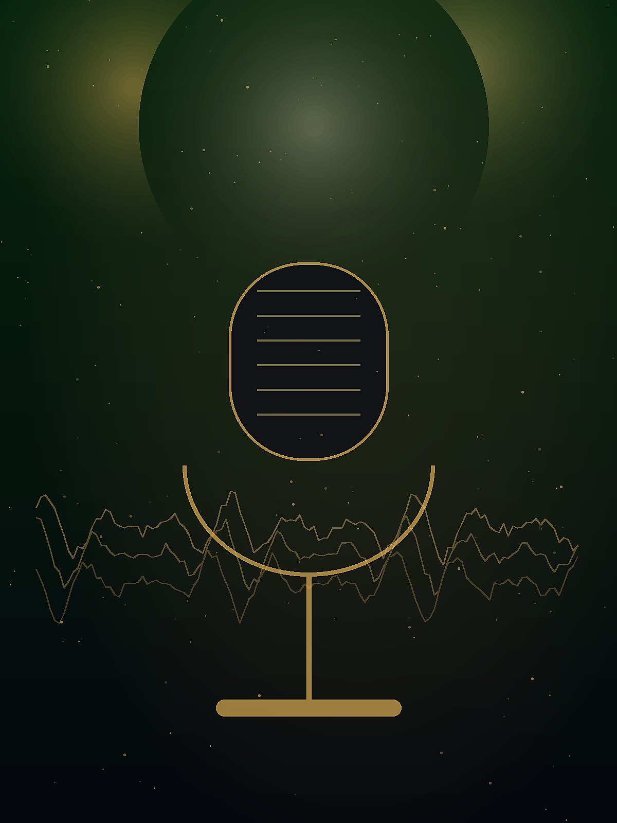 Arte abstrata de palco com microfone e ondas de voz.